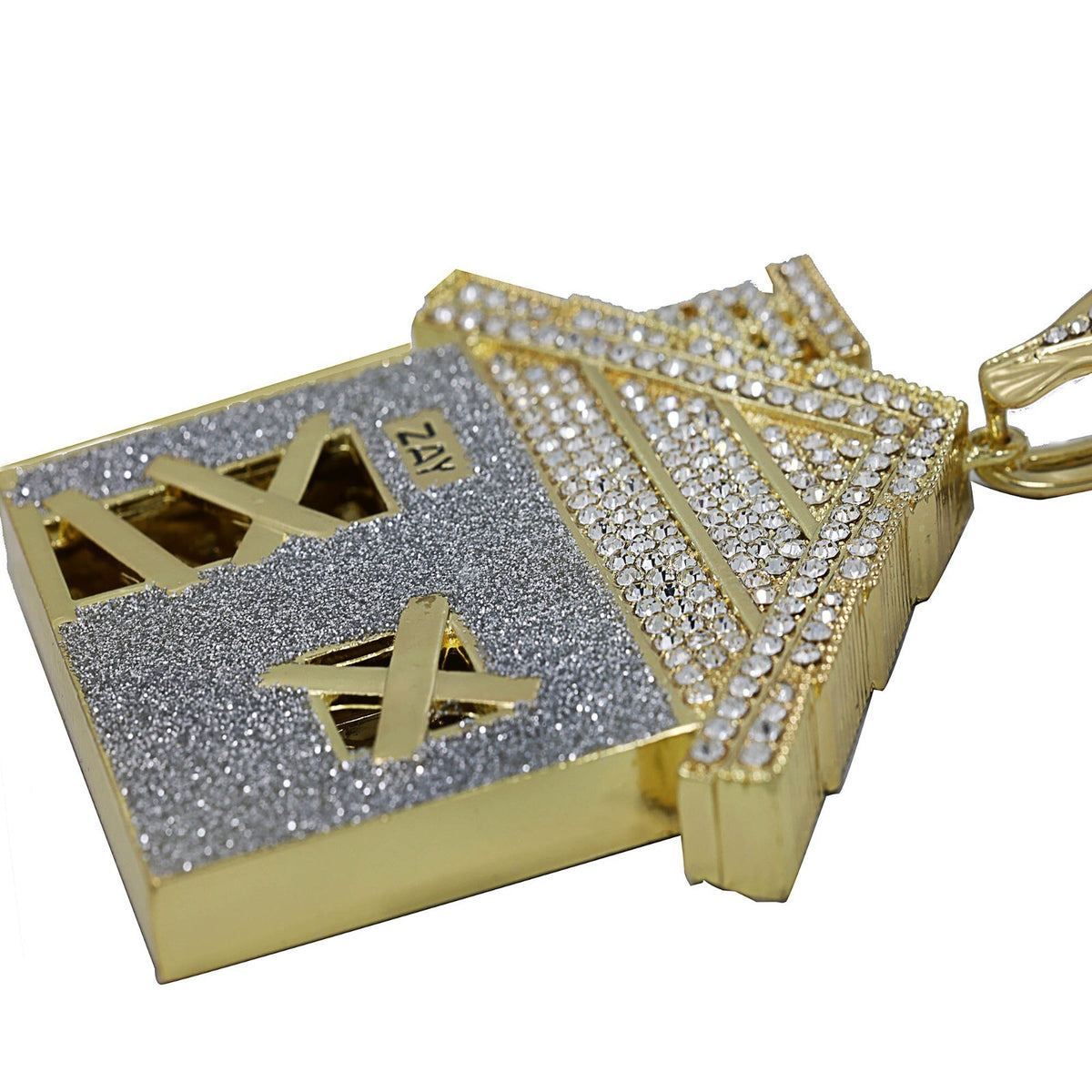 CZ House Trap Pendant Stardust 36" Rope Chain Jumbo Gold