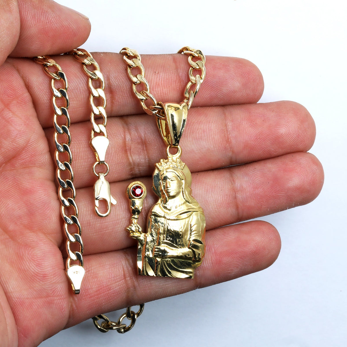 Saint Barbara Charm Pendant 14k Gold 5mm 20" Cuban Choker Chain