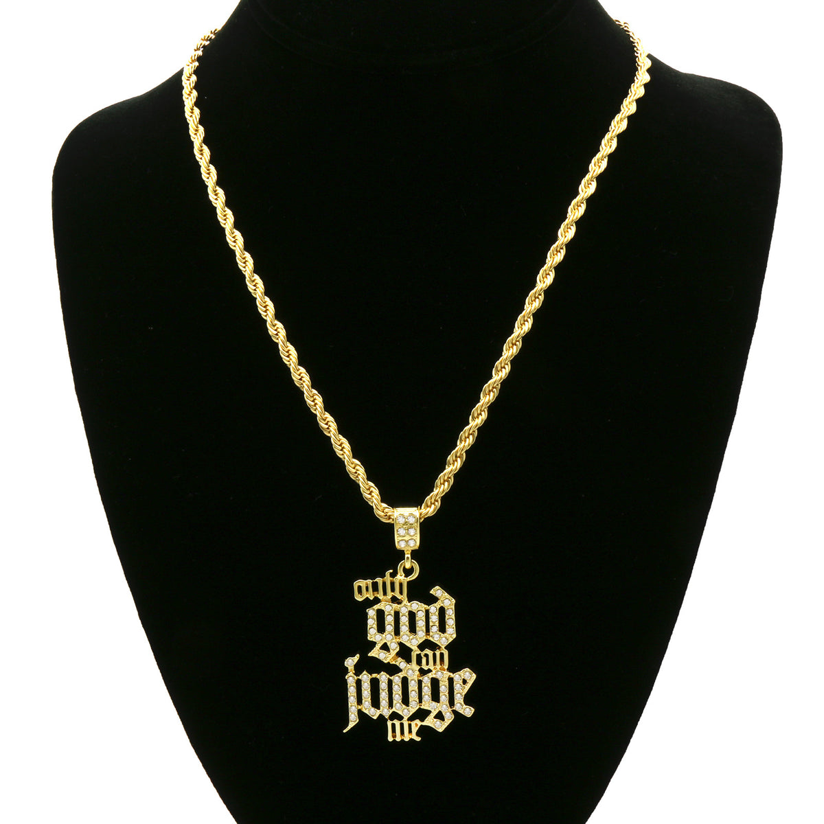 14k Gold Only God Can Judge Me Pendant CZ 24" Rope Chain