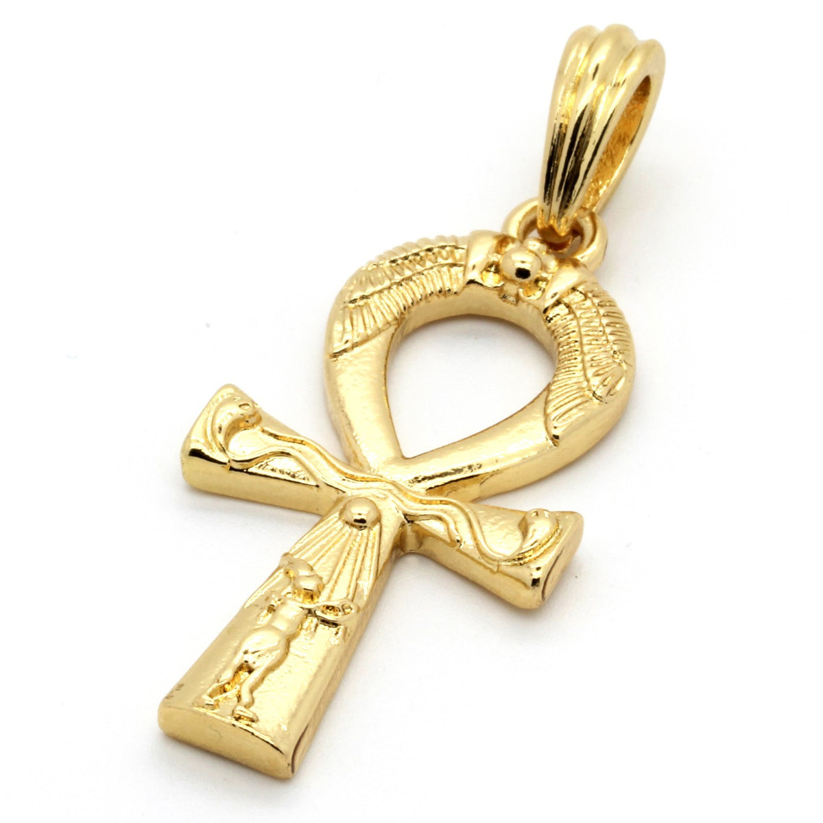 Men's 14k Gold All Gold Engrave Ankh Pendant 30" Cuban Chain