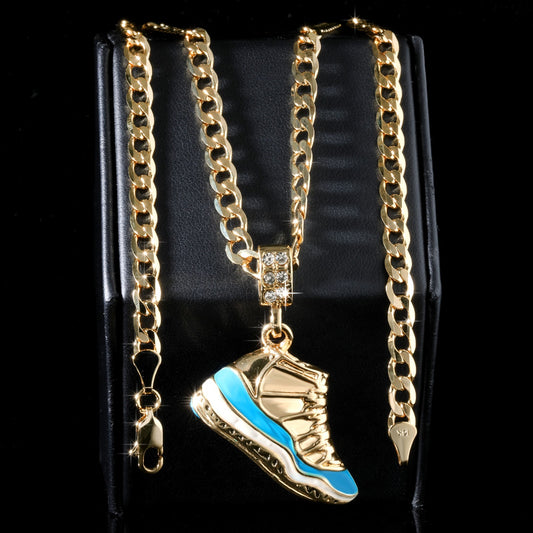 14k Cuban Curb Link Necklace 5mm A1r - Sky Blue Basketball Gold