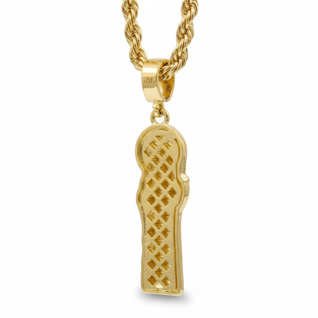 14k Gold San Judas Pendant Necklace with Iced Out Cz,20" Rope Chain Clear