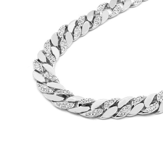 Silver Finish Chain CZ Men's Miami Cuban Chain