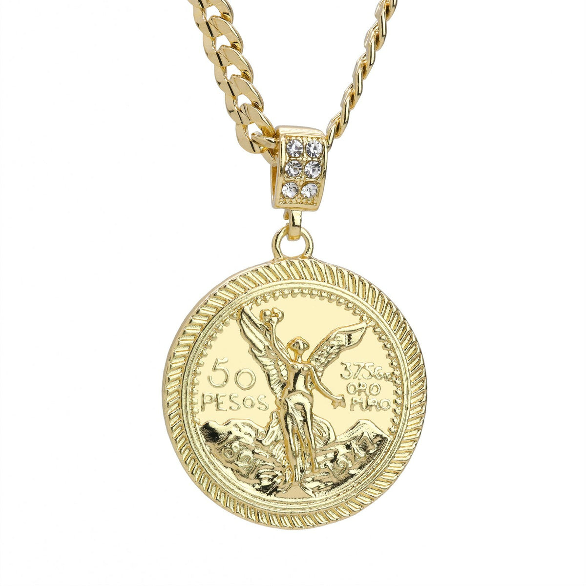 Plain Centenario 50 Pesos Pendant Cuban Chain Men's Gold