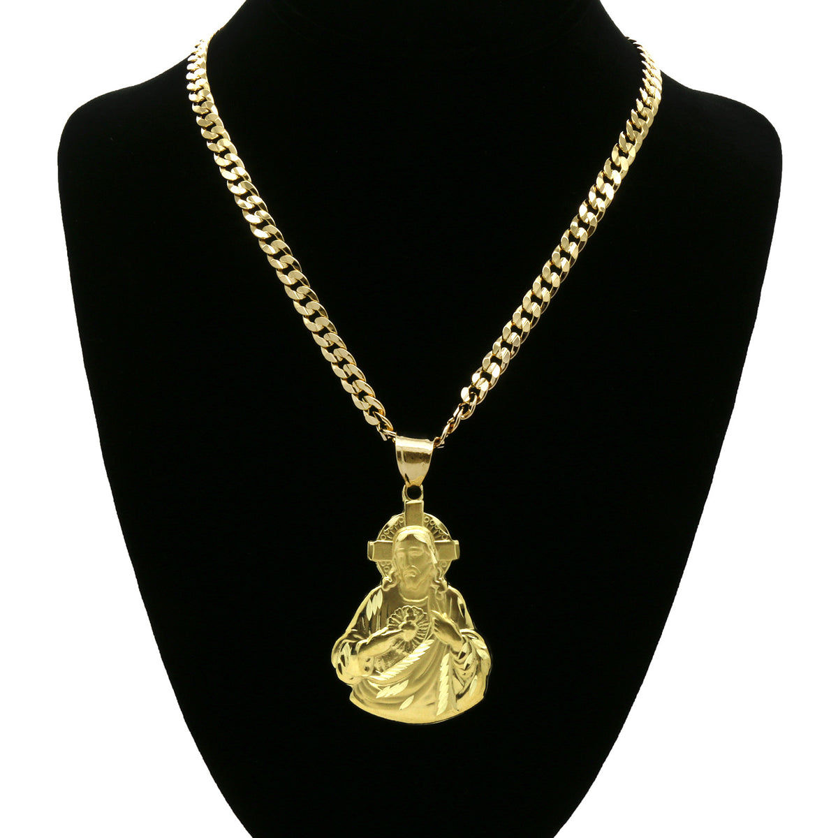 Men's 18k Gold Jesus Pendant 6mm Cuban Chain Necklace (K-1)