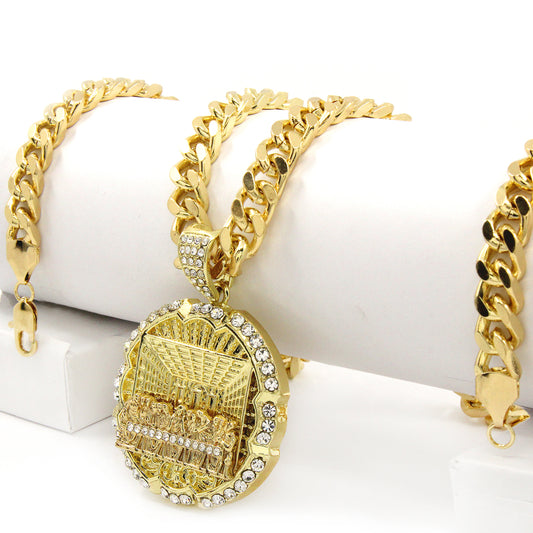 14k Gold Last Supper CZ Pendant 30" Cuban Link Chain.