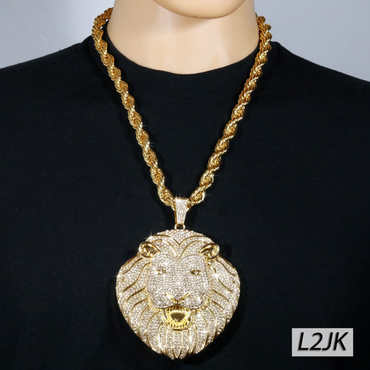 14k Rope Chain Necklace 10mm 24" & 30" Huge Lion Face Gold