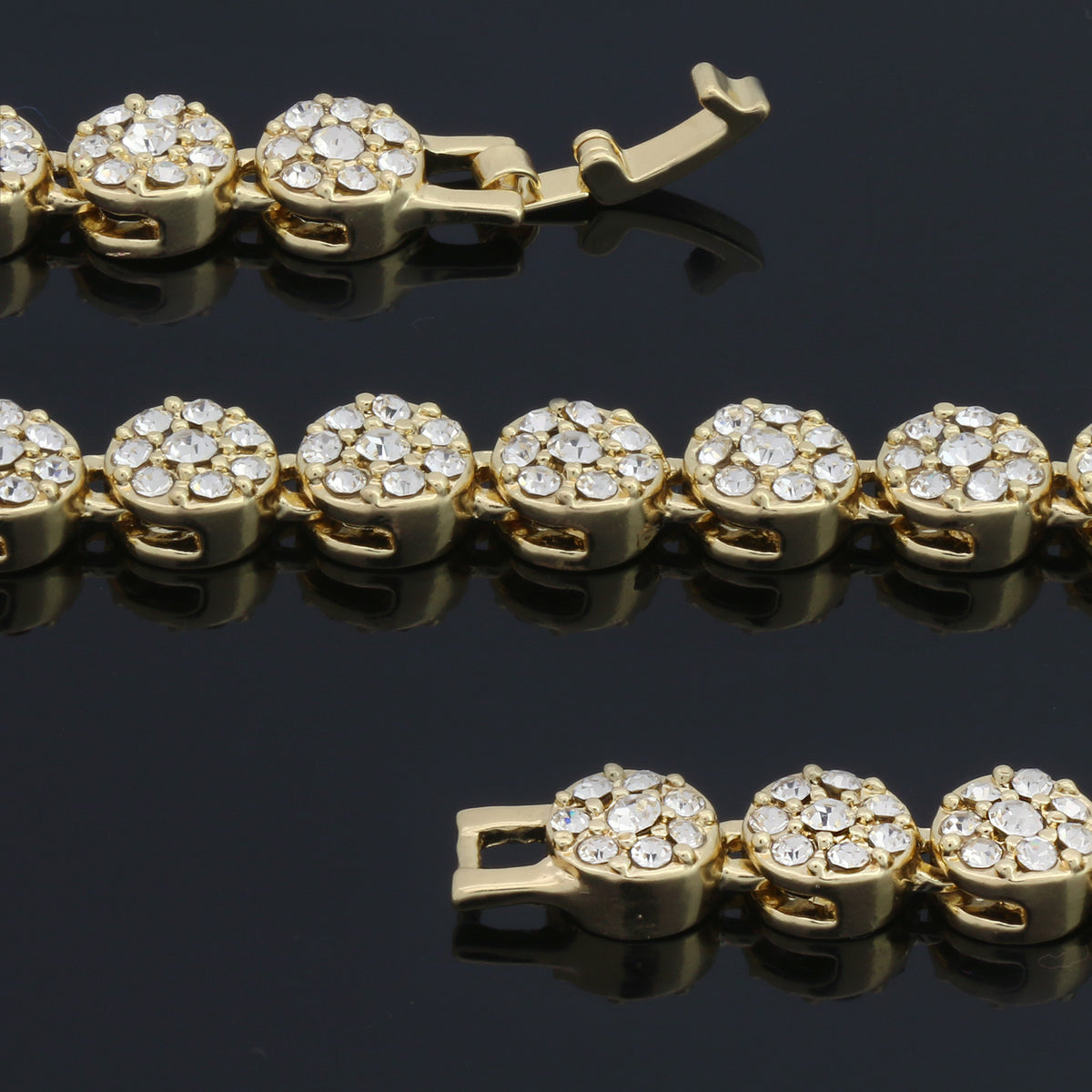 2pc Flower Bracelet Round Ring CZ Set Miami Link 14k Gold