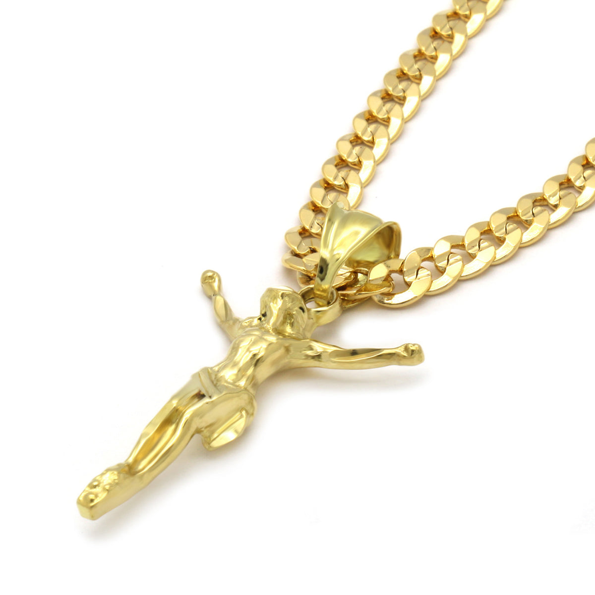 Men's 14k Gold Small Jesus Pendant 5mm 24" Cuban Necklace Chain