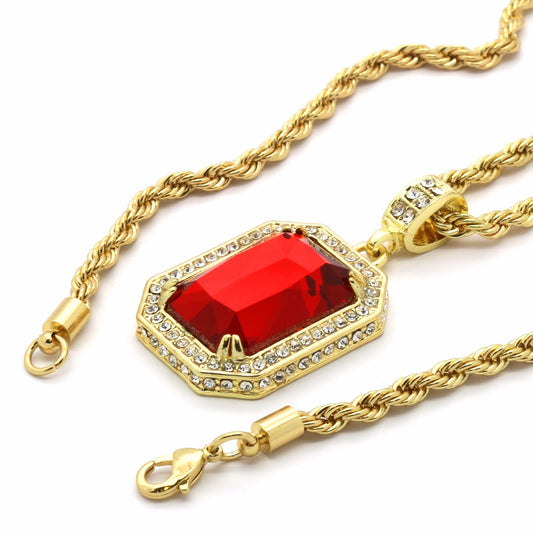Men's 14k Gold Pendant CZ 24" Rope Chain