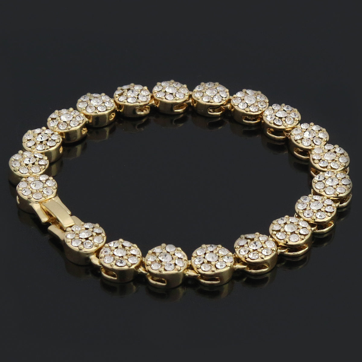 Men 2pc Cluster CZ Bracelet Iced Nugget Ring Set 14k Gold