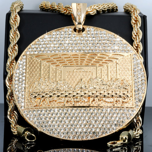 Xxl Last Supper Pendant & 9mm 30"- 36" Rope Chain Necklace Gold