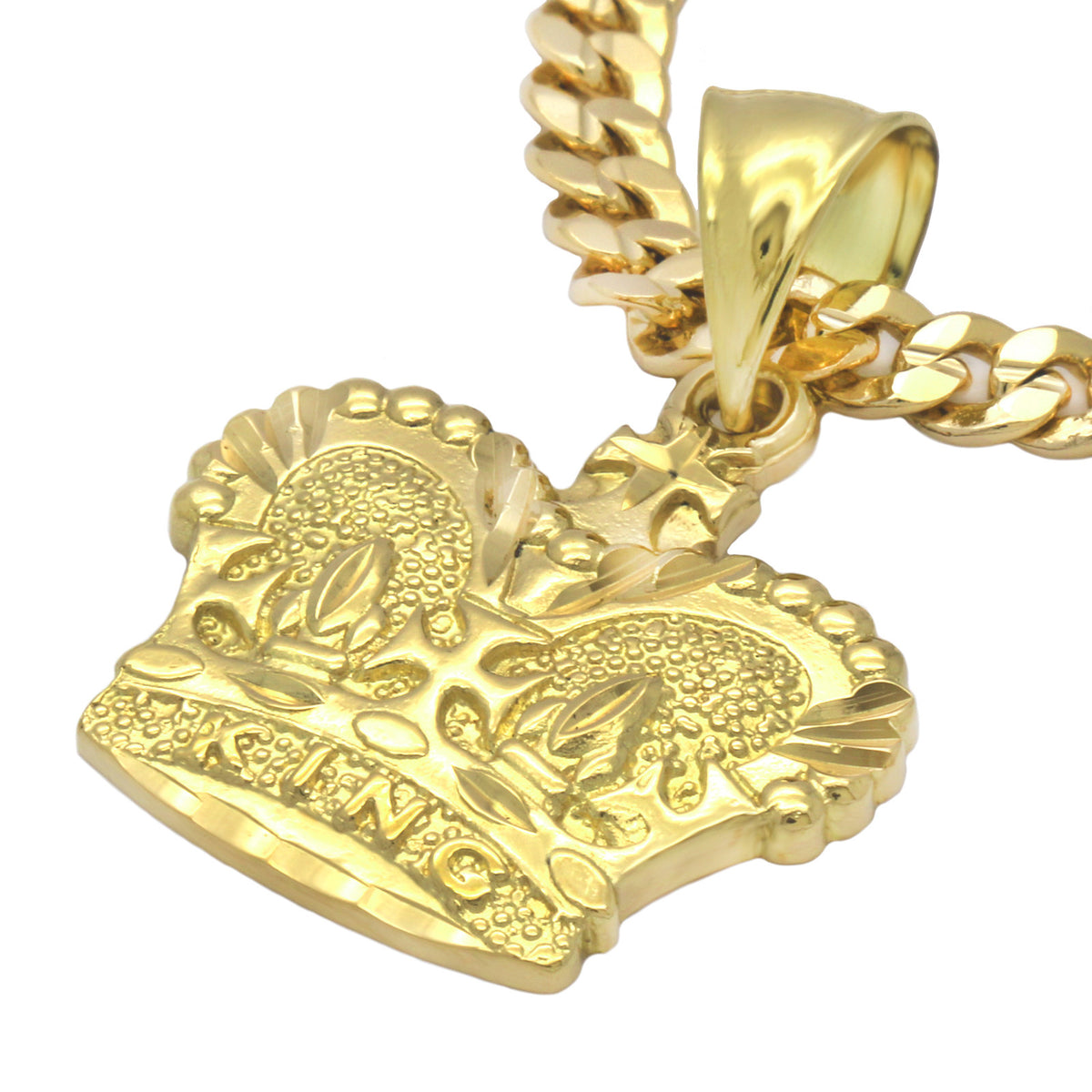 Men's 18k Gold King Crown Royalty Pendant 5mm 24" Cuban Necklace Chain