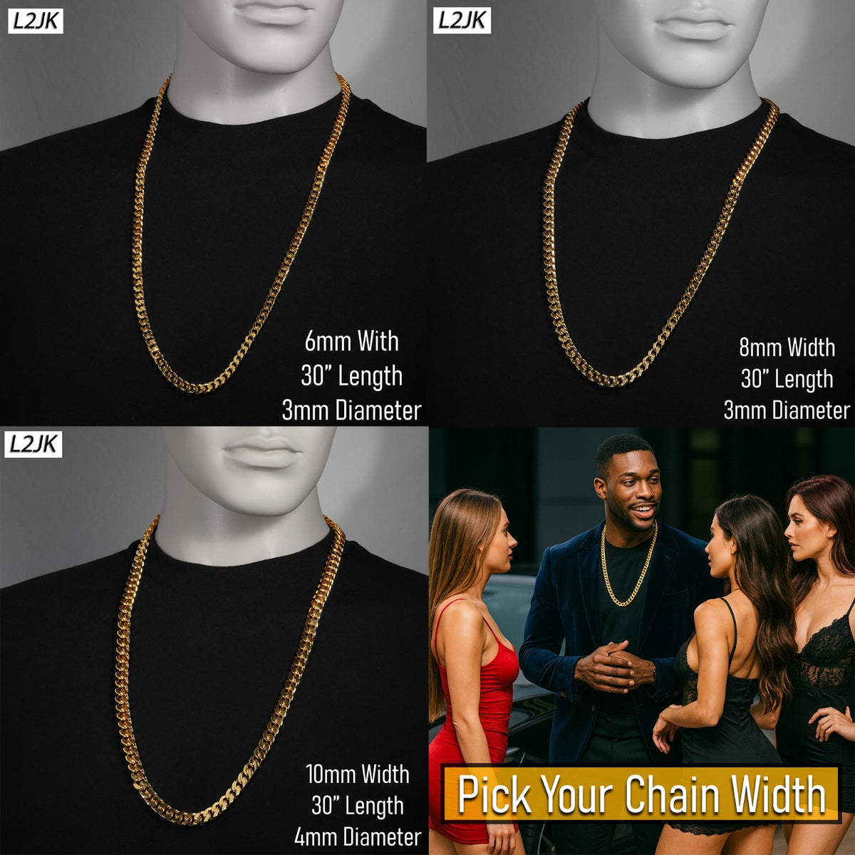 Cuban Link Chain 6mm, 8mm & 10mm 30" 14k Gold Men