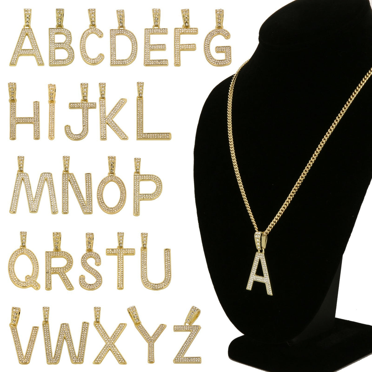 Alphabet Letter Pendant 3mm 24",27" & 30" CZ Cuban Chain Gold
