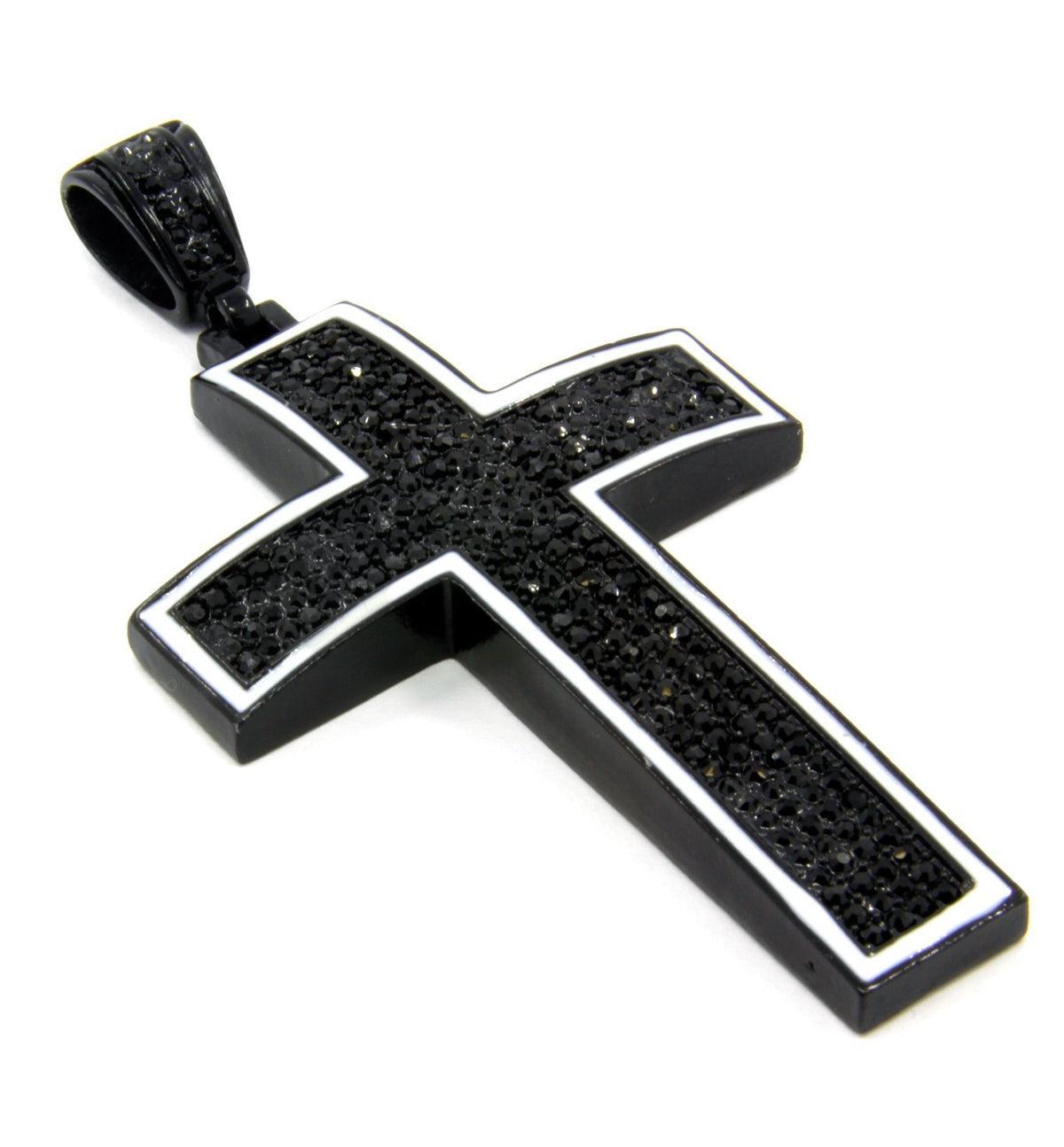 Black Cross Pendant CZ 36" Inch Franco Necklace Chain