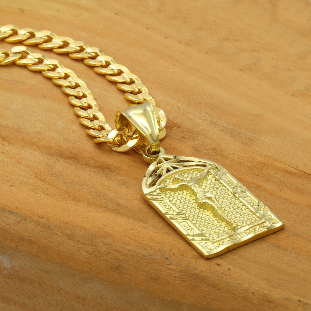 Men's 14k Gold Garden Jesus Pendant 5mm 24" Cuban Necklace Chain(k-1)