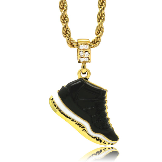 Men 14k Gold Retro 11 Space Jams Pendant CZ 24" Rope Chain