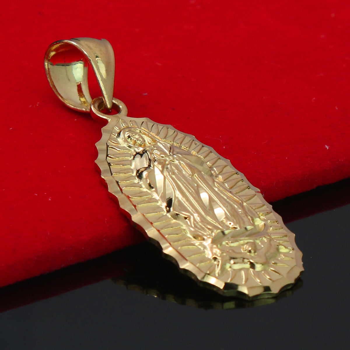 Guadalupe Width 14k Gold Charm Pendant 18" Figaro Necklace Choker Chain1.