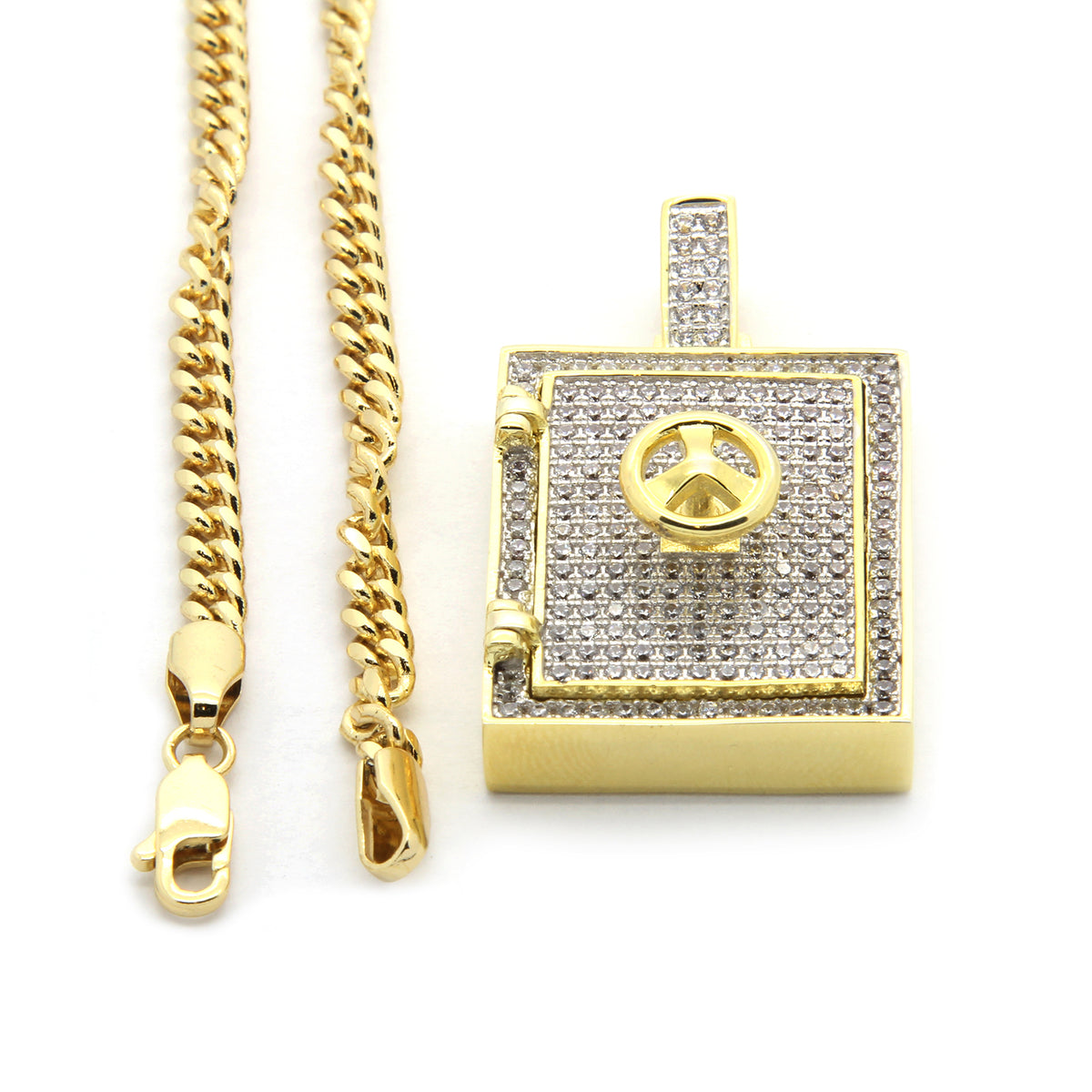 Men's Gold Door Safe CZ 3mm 30" Cuban Chain