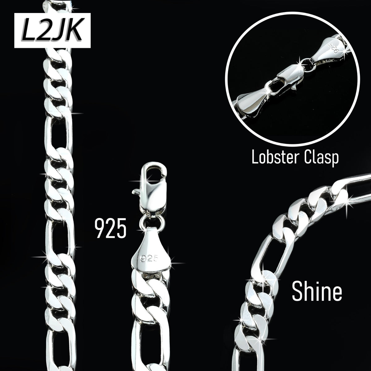 Figaro Chain Choker 925 Silver 8mm 20" for Men & Women