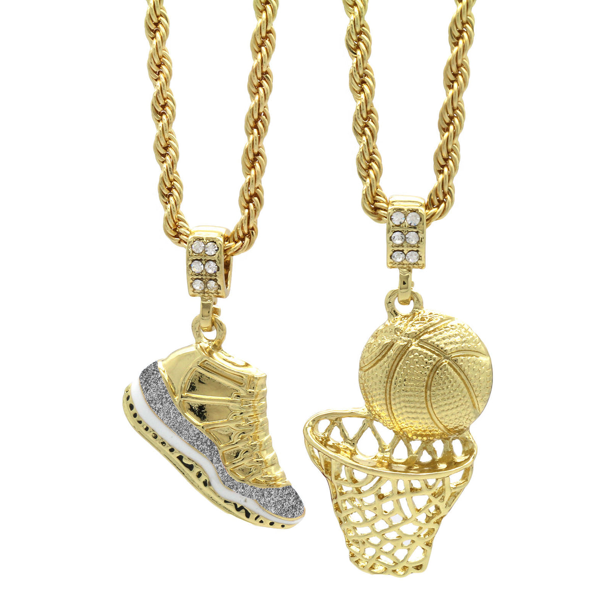 Gold Retro 11 "cool Grey/basketball Pendant 24" Rope Chain