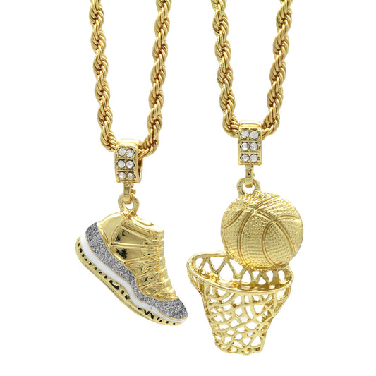 Gold Retro 11 "cool Grey/basketball Pendant 24" Rope Chain