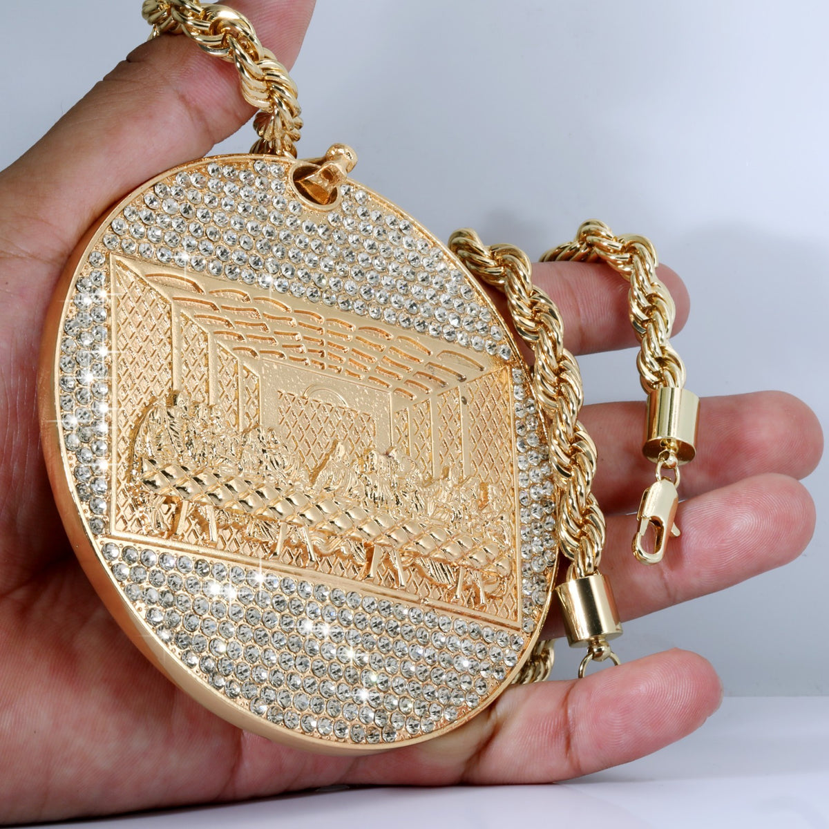 Xxl Last Supper Pendant & 9mm 30"- 36" Rope Chain Necklace Gold