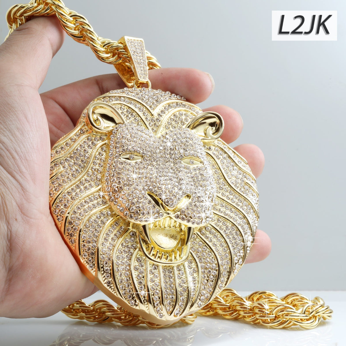 14k Rope Chain Necklace 10mm 24" & 30" Huge Lion Face Gold