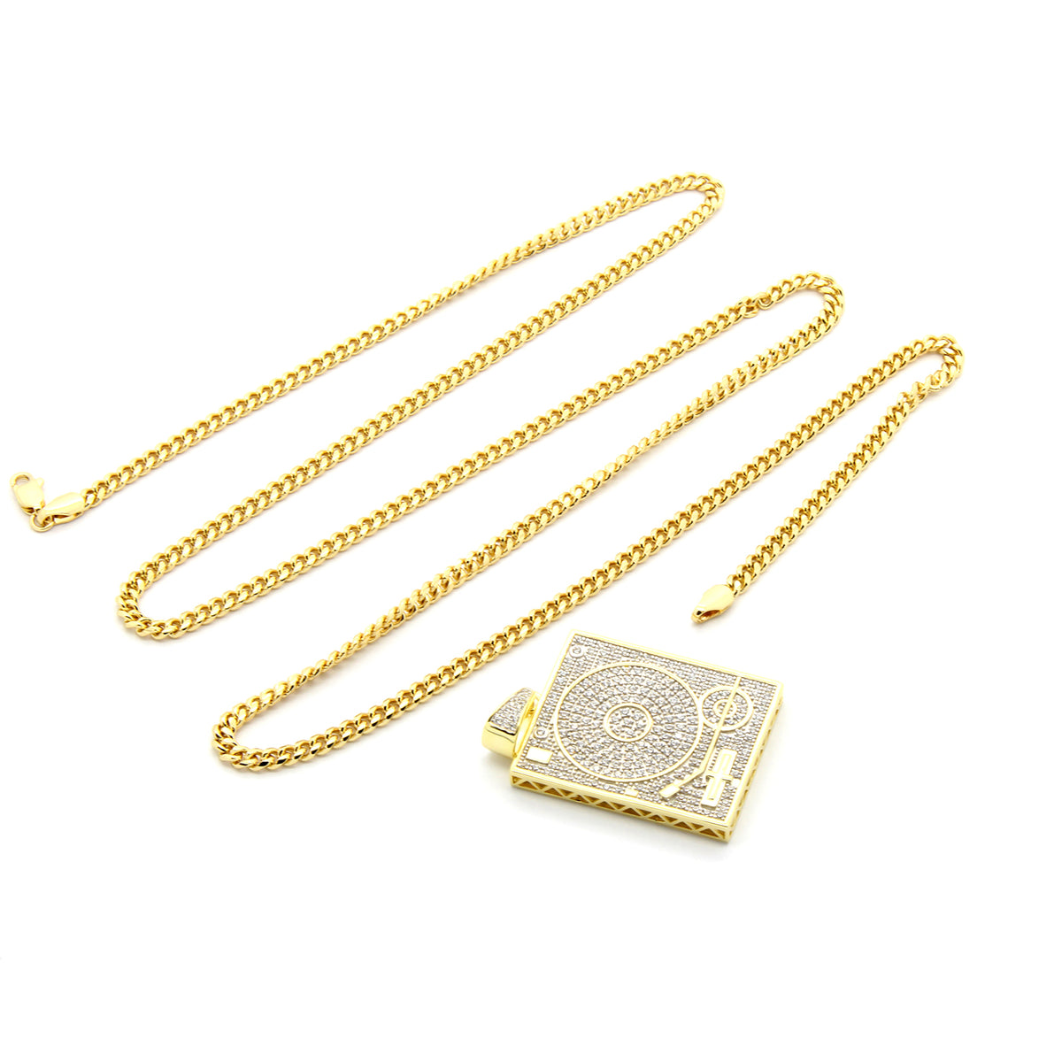 Men's Gold Turn Table CZ 3mm 30" Cuban Chain