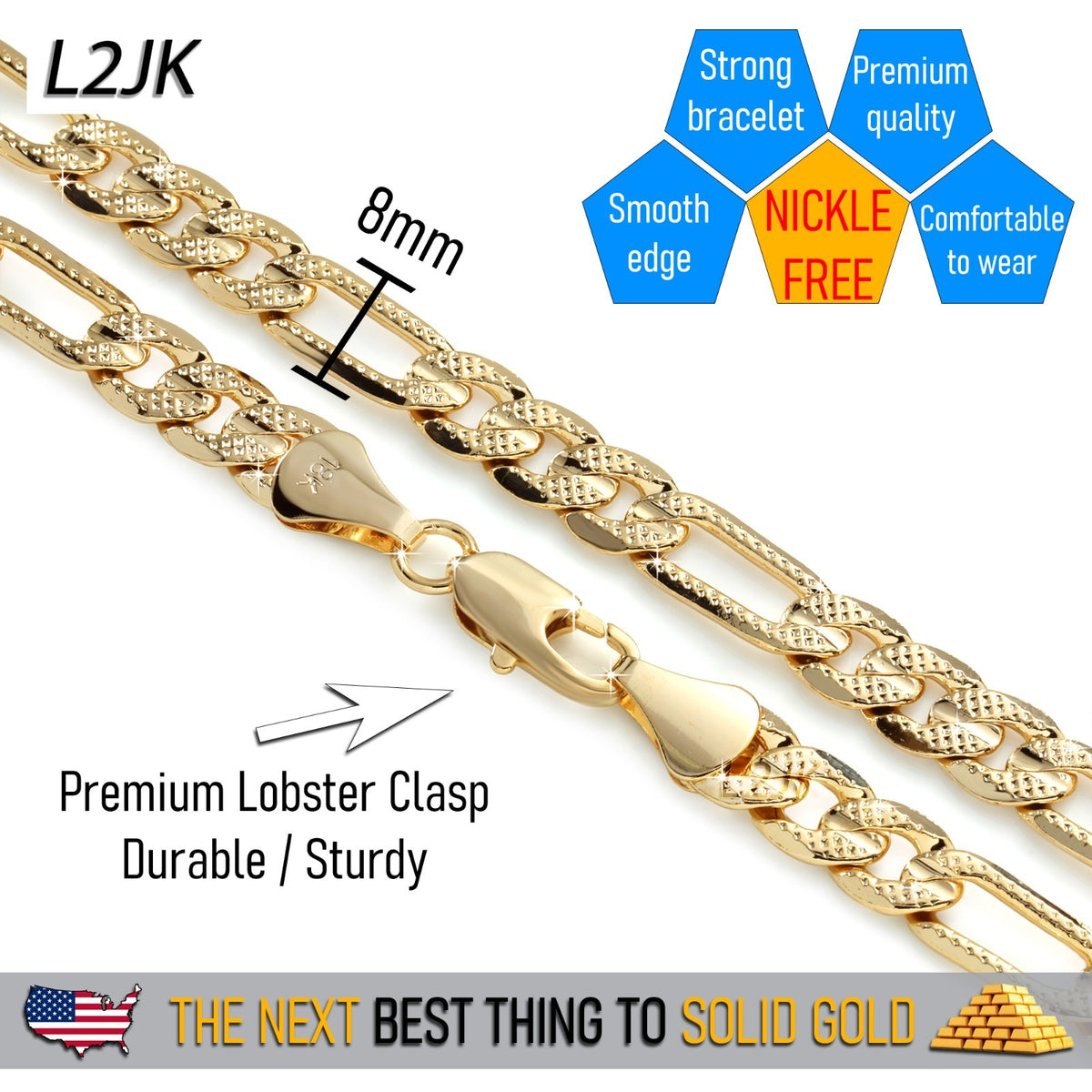 Frost Italy Figaro Chain 18k Gold 8mm 24" for Men & Women