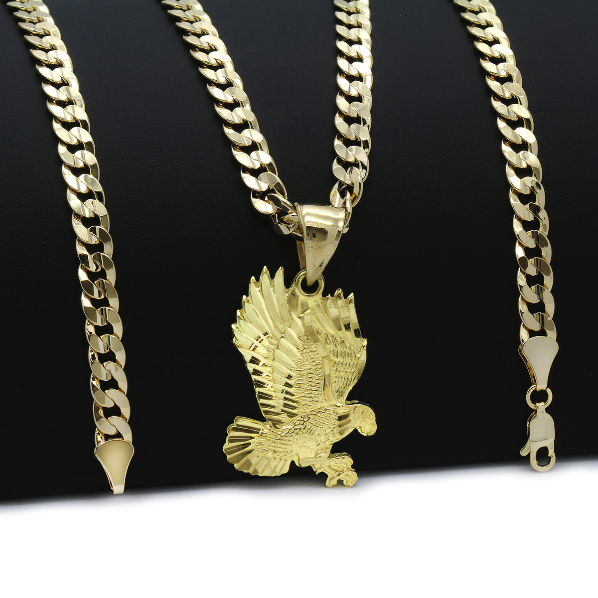 Men's 18k Gold Eagle Pendant 6mm Cuban Chain Necklace 24"