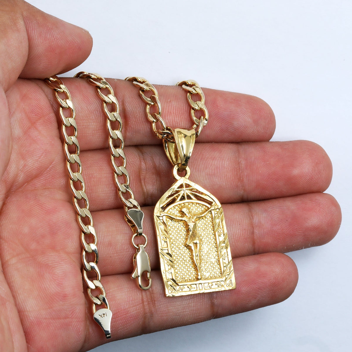 Jesus Charm Pendant 14k Gold 5mm 20" Cuban Choker Chain Men's Women