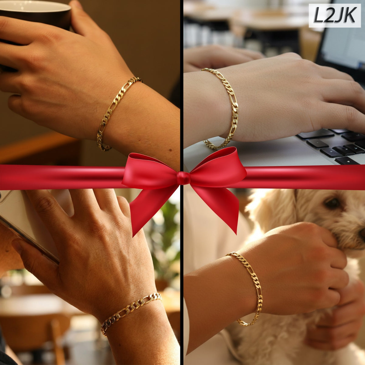 Figaro Bracelet Chain 14k Gold 4mm - 8"Inch Men's