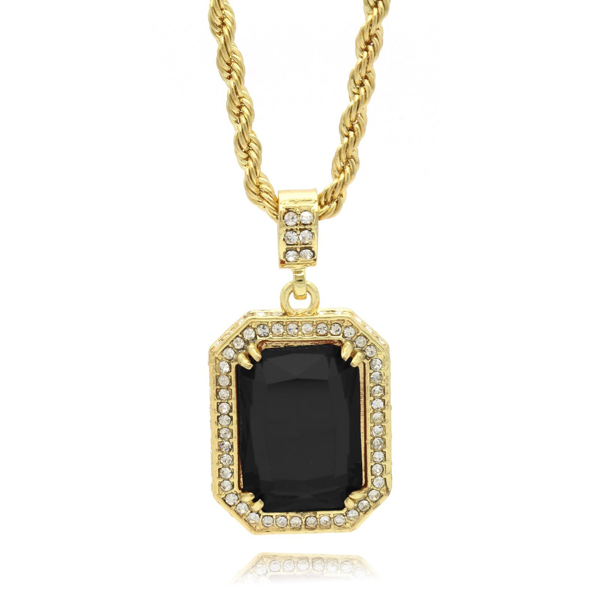 Men's 14k Gold CZ Pendant 24" Rope Chain