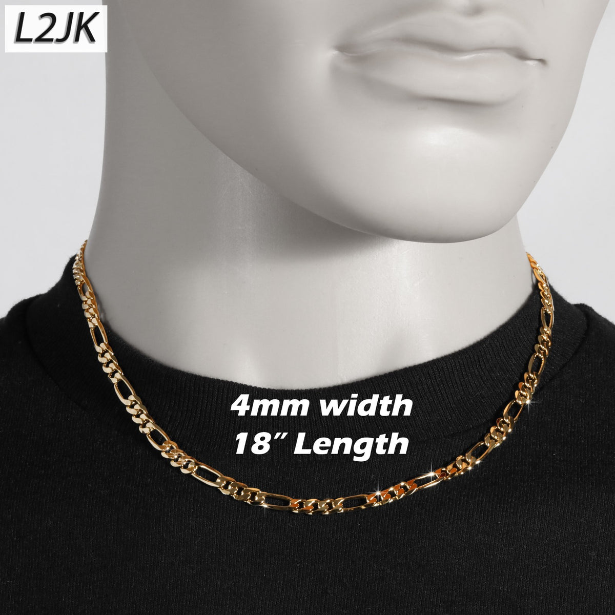 Figaro Chain Choker 14k Gold 4mm 18" for Men & Women Boys