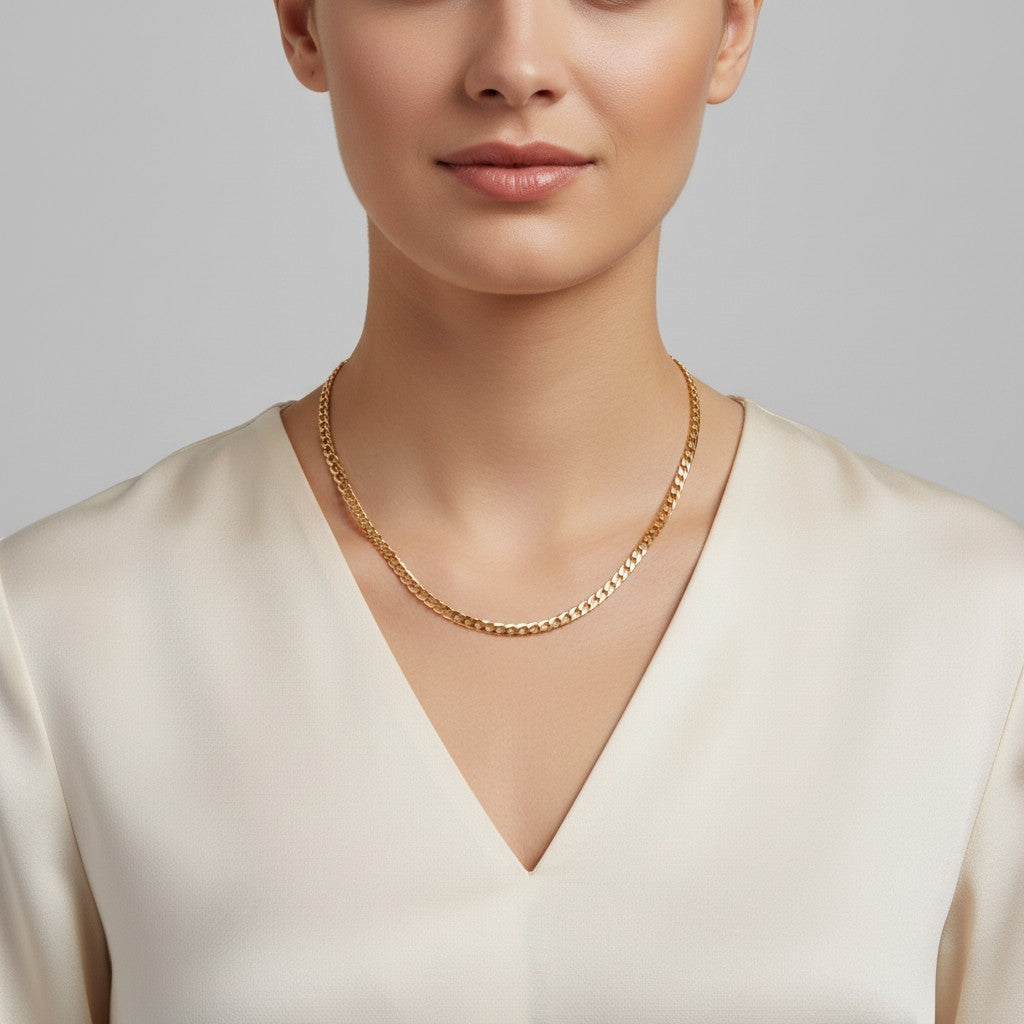 Bold 14k Gold Flat Cuban Chain Necklace 5mm – Slim Cuban Link Chain