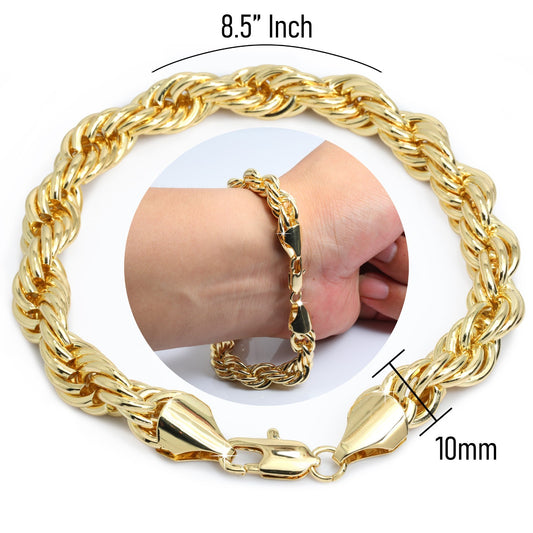 Rope Bracelet 10mm "8.5" 14k Gold Jewelry for Men & Women