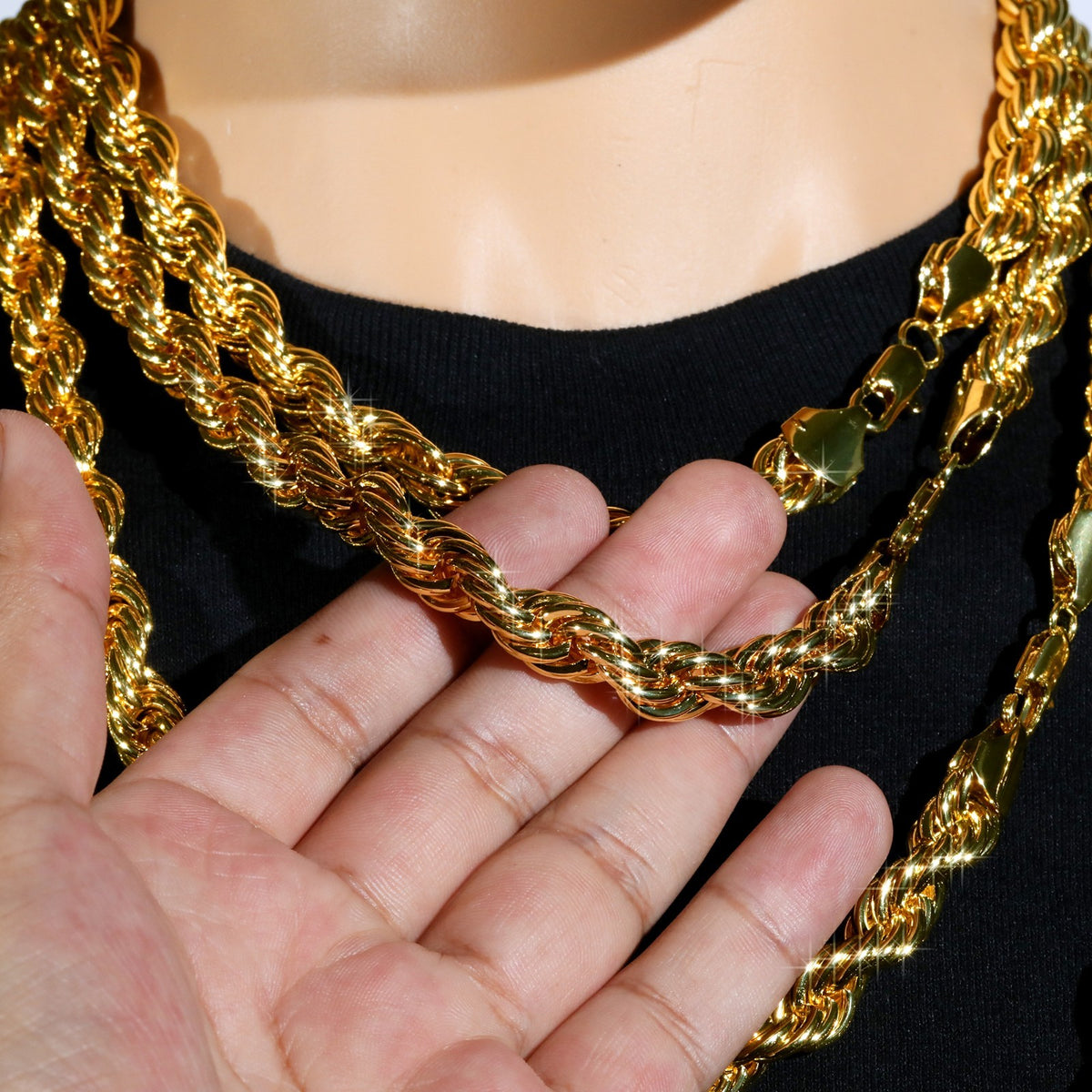 14k Rope Chain Necklace 10mm 18" 20" 24" & 30" Gold Men's Jewelry