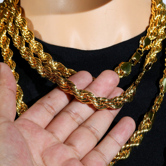 14k Rope Chain Necklace 10mm 18" 20" 24" & 30" Gold Men's Jewelry