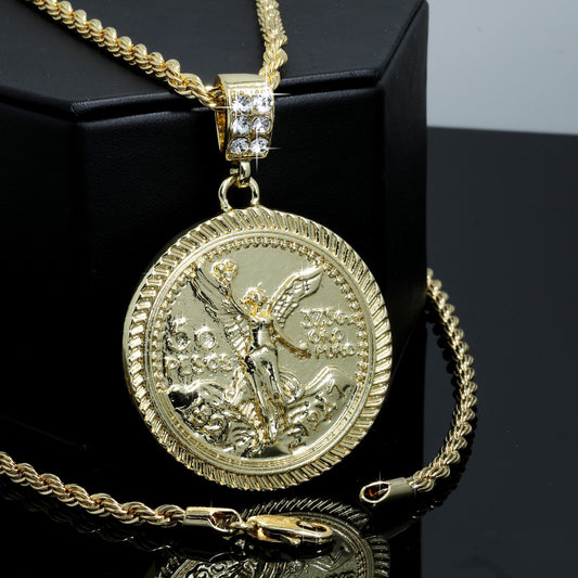 Centenario 50 Peso Pendant / 4mm Rope Twist Chain 14k Gold Men's & Women