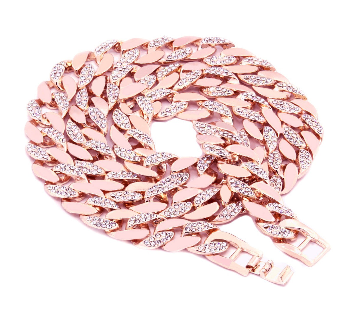 Rose Gold CZ Chain & Bracelet Men's Miami Cuban