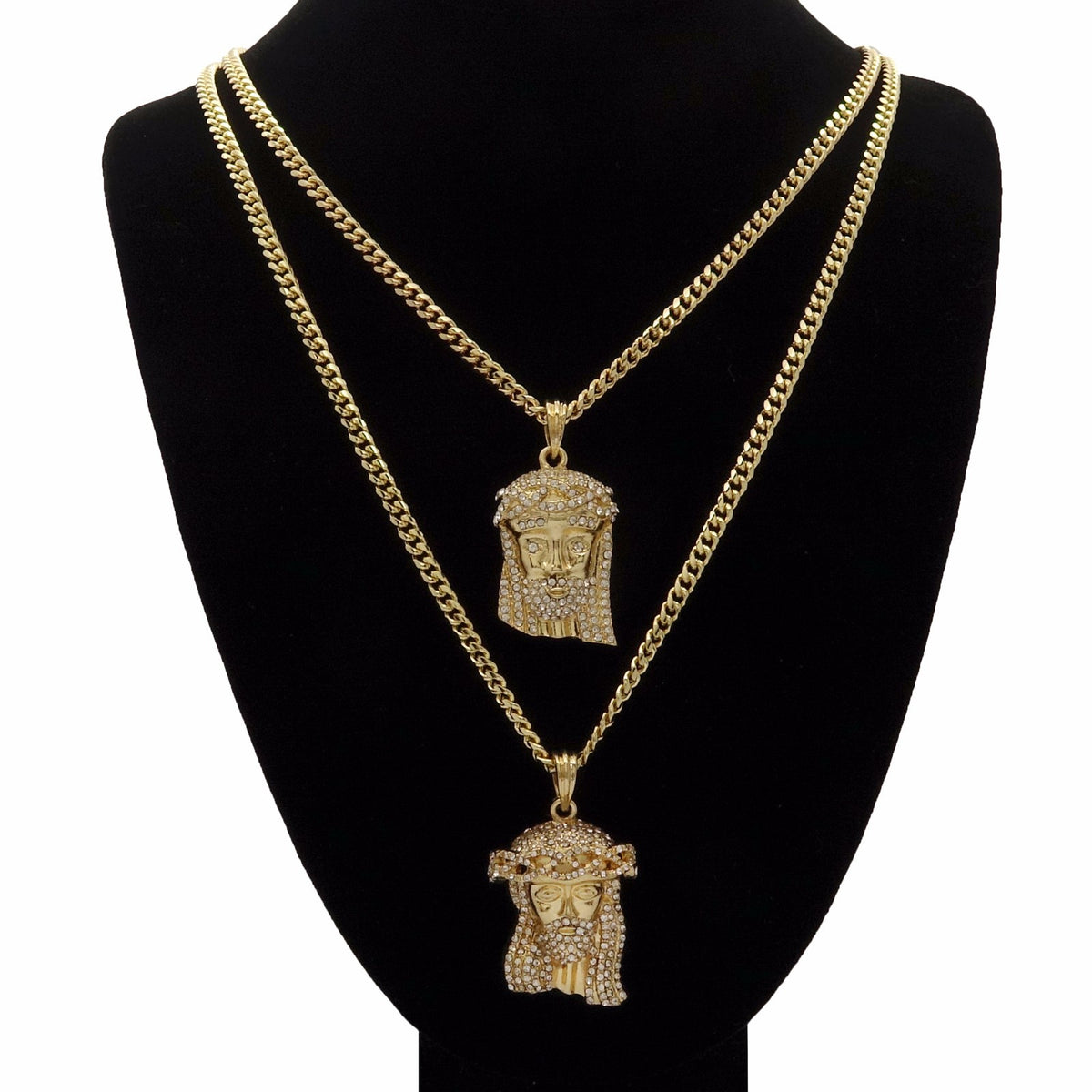 Men's 14k Gold 2 Jesus Pendant CZ 30" 24" Cuban Chain