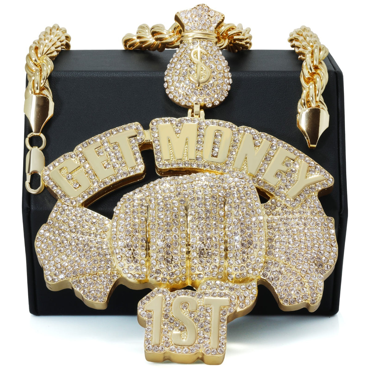 14k Rope Chain 10mm 24" & 30" Get Bag Money Sign Gold Men