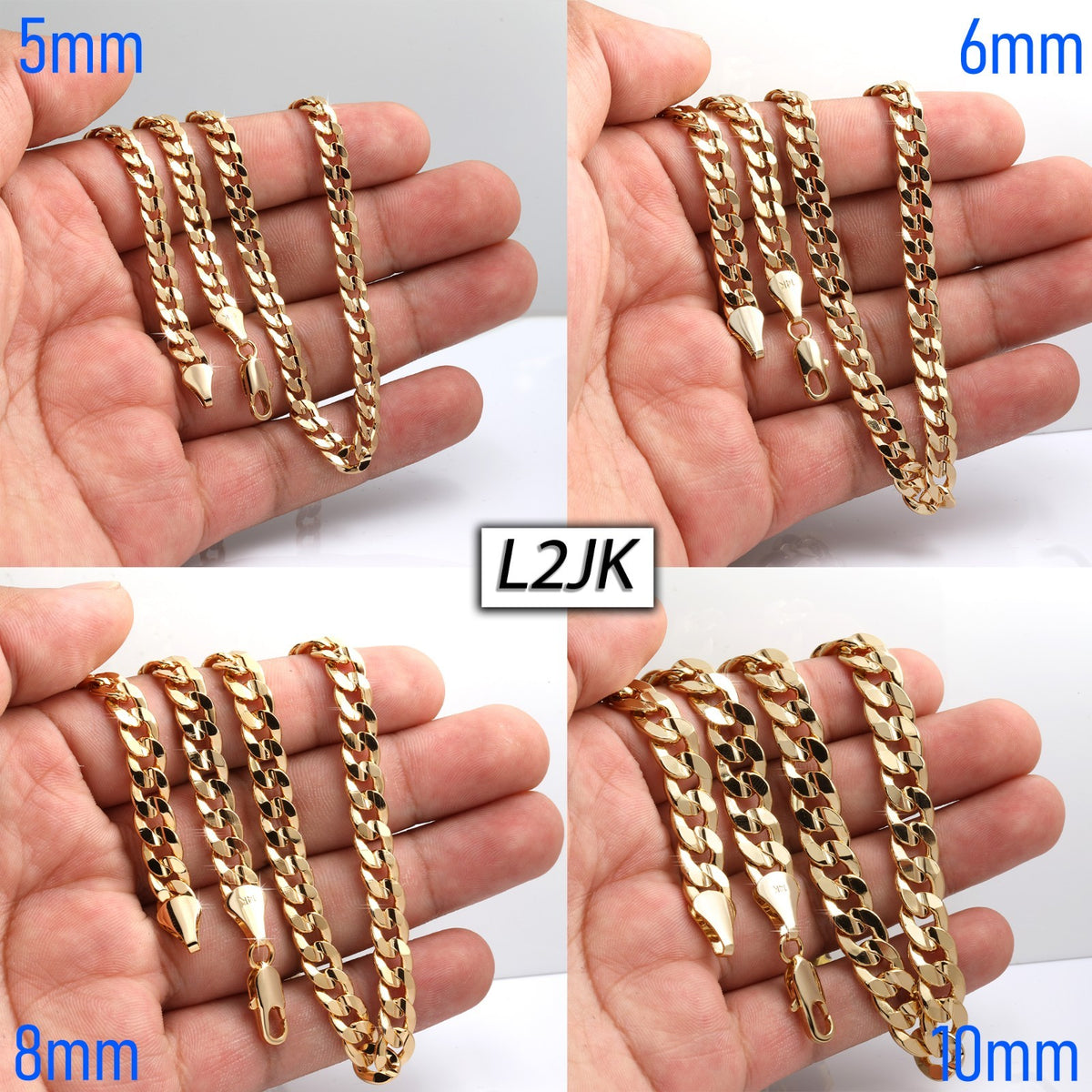 14k Gold 5mm, 6mm, 8mm & 10mm Cuban Link Concave 24" Men's & Boys Necklace