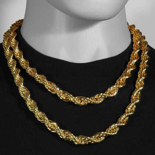 Rope Chain Necklace 10mm 20" + 24" Set 14k Gold Men's Jewelry