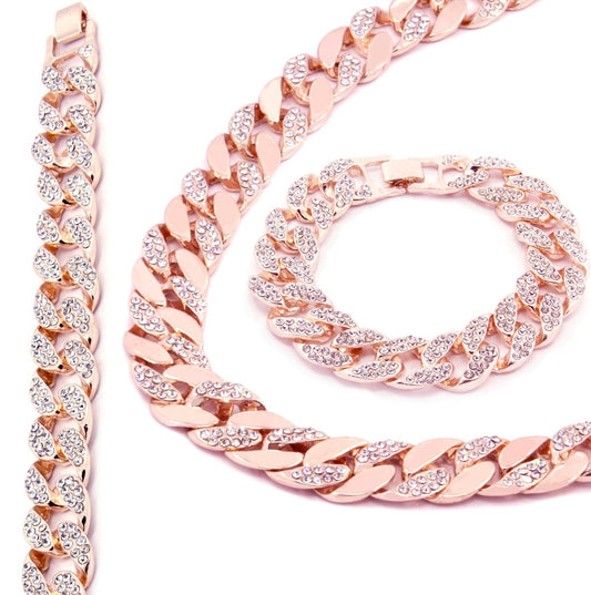 Rose Gold CZ Chain & Bracelet Men's Miami Cuban