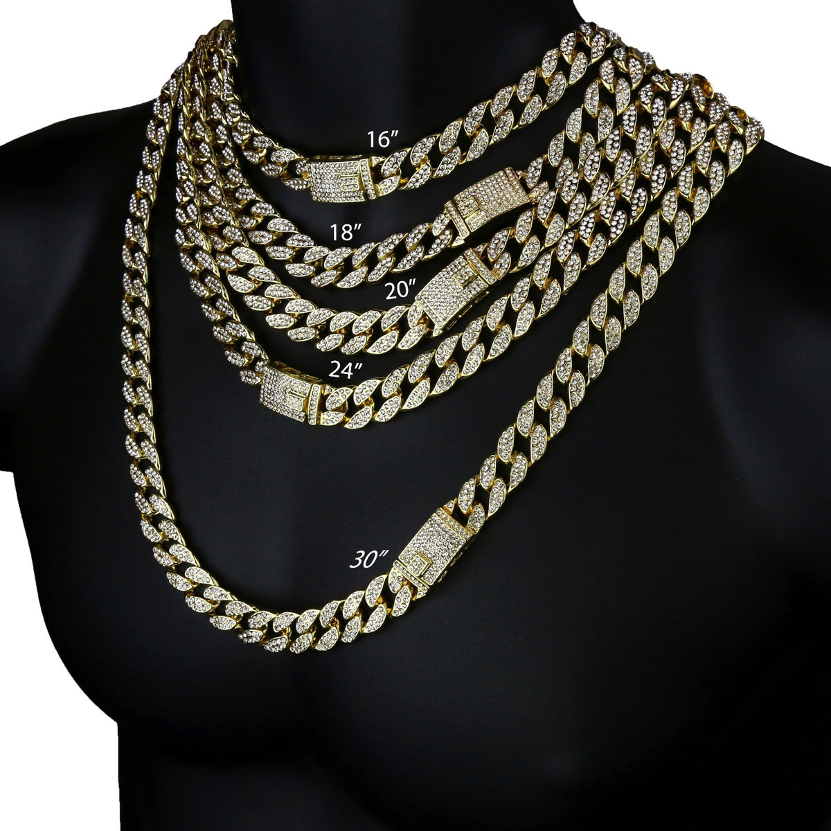 Men's 14k Gold 16"-30" Miami Cuban CZ Link Choker Chain