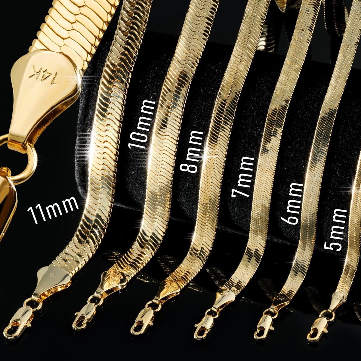 Chain Necklace Herringbone 14k Gold 5mm 6mm 7mm 8mm 10mm & 11mm - 30"In