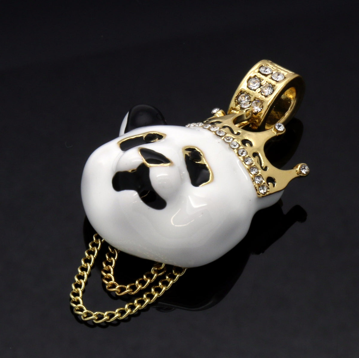 14k Gold Custom Crown Panda Pendant CZ 24" Rope Chain